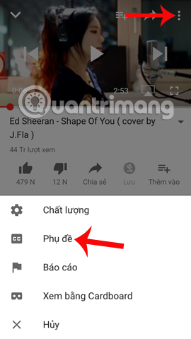 Hiển thị phụ đề video Youtube