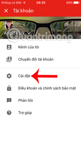 Nhấn chọn Cài đặt trên Youtube