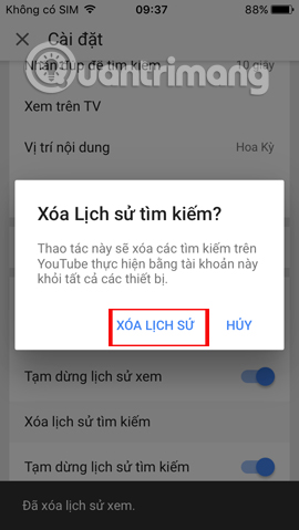 Xóa lịch sử tìm kiếm video Youtube