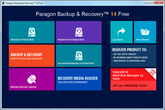 Giao diện Paragon Backup & Recovery Free