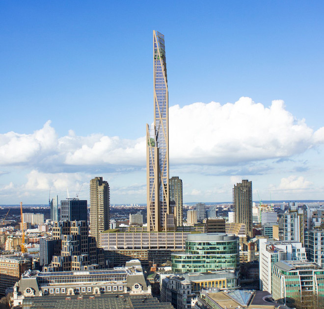 Tòa nhà chọc trời Oakwood Tower tại London nhìn từ xa