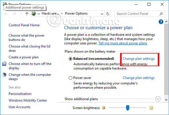 Nhấn chọn Change plan settings