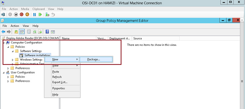 Kích chuột phải vào Software installation