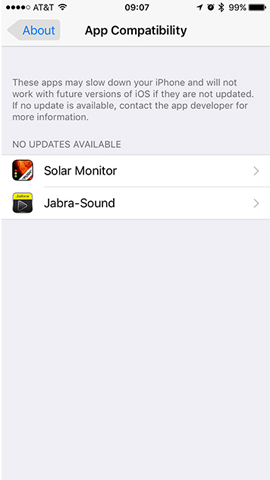 Danh sách ứng dụng không tương thích