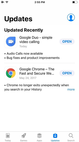 Danh sách ứng dụng đã cập nhật