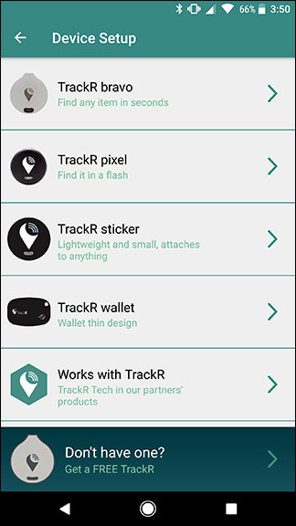 Chọn Trackr từ danh sách Chọn Trackr từ danh sách