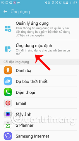 Thiết lập ứng dụng mặc định