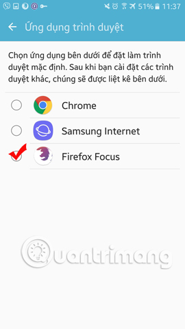 Đặt Firefox Focus làm trình duyệt mặc định