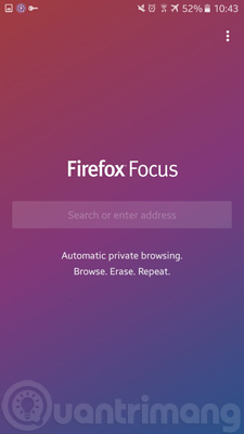 Trang chủ trình duyệt Firefox Focus