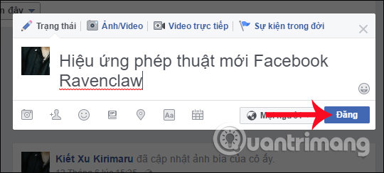 Viết status Facebook hiện hiệu ứng phép thuật