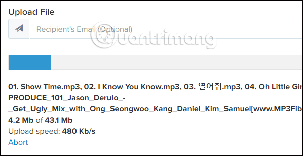 Tải dữ liệu lên Sendit.cloud