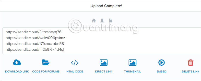 Giao diện tải dữ liệu trên Sendit.cloud