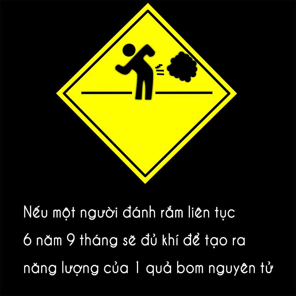 Nếu một người đánh rắm liên tục 6 năm 9 tháng sẽ đủ khí để tạo ra năng lượng của một quả bom nguyên tử 