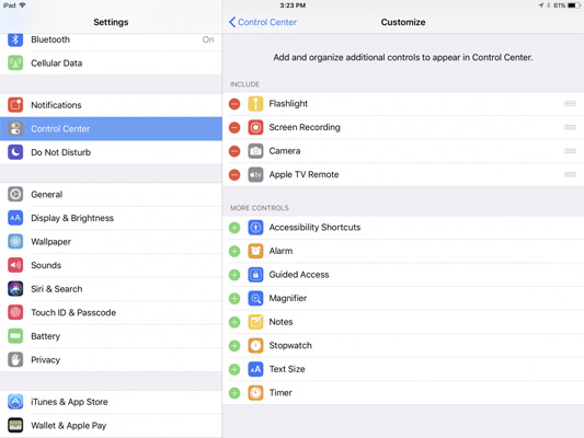 Menu Settings trên iOS 11