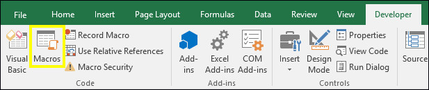 Nhấp chọn Macros