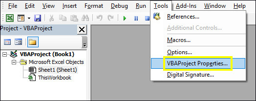 Tools > VBAProject Properties