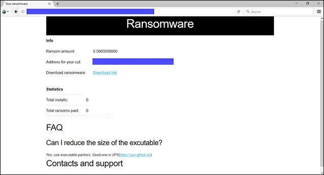 Điền một vài thông tin đơn giản để tống tiền bằng ransomware