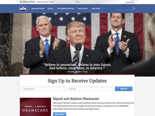 Giao diện Whitehouse.gov bây giờ