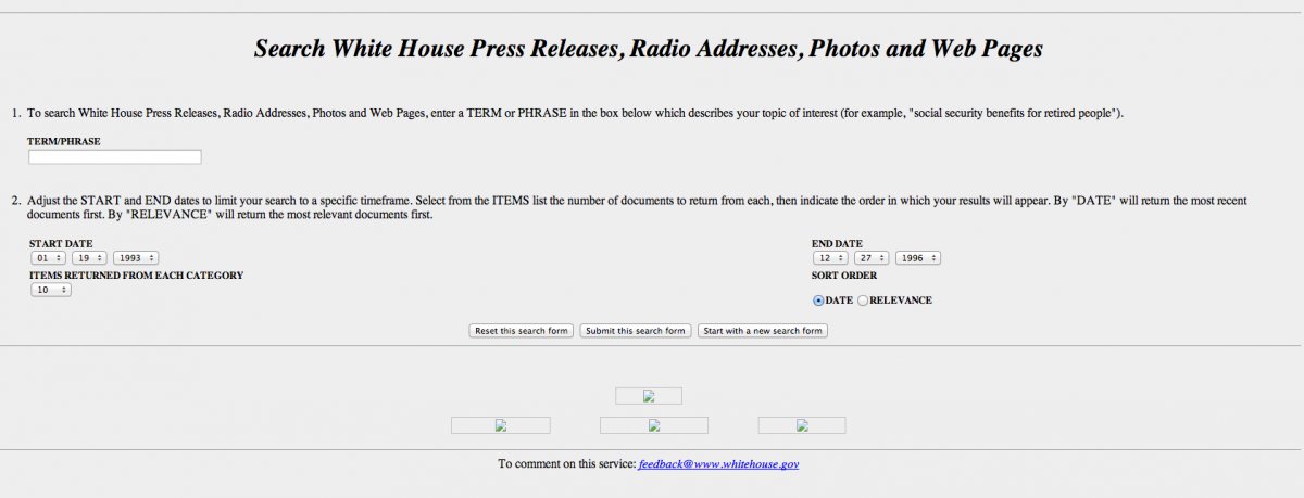 Giao diện Whitehouse.gov nam 1996