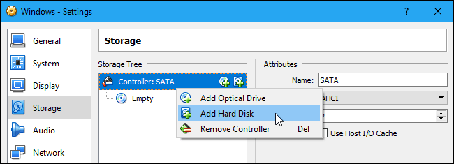 Nhấp chuột phải vào controller: SATA và chọn Add Hard Disk