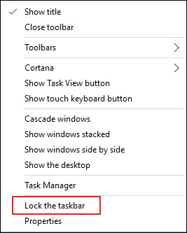 Nhấp chuột phải vào taskbar, chọn Lock the taskbar