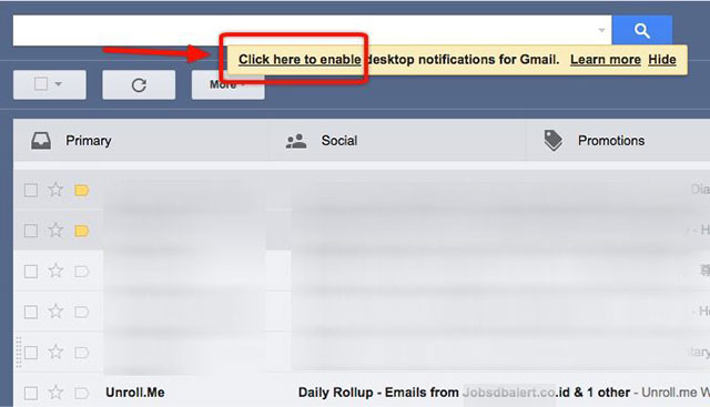 Yêu cầu kích hoạt thông báo của Gmail 