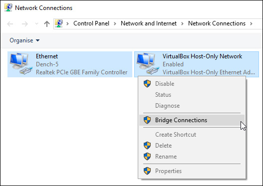 Nhấp chuột phải vào Bridge Connection