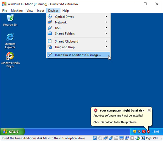 Devices > Install Guest Additions CD Image