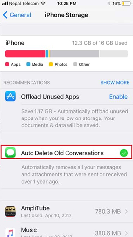 Kích hoạt tự động xóa tin nhắn iOS 11