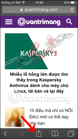 Truy cập trình duyệt Safari