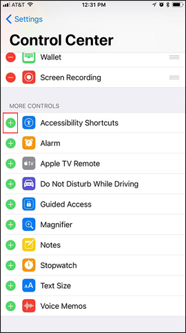 Thêm shortcut vào Control Center