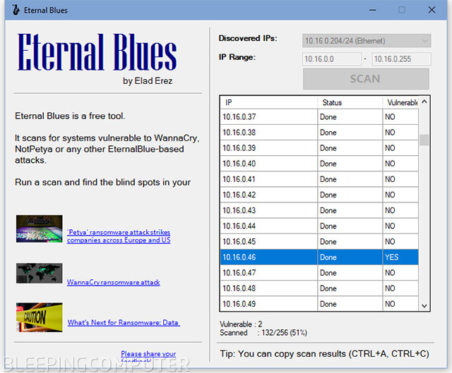 Màn hình giao diện phần mềm Eternal Blues