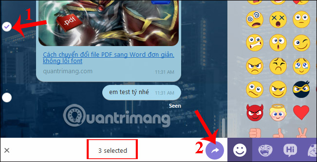 Chọn tin nhắn muốn chuyển tiếp