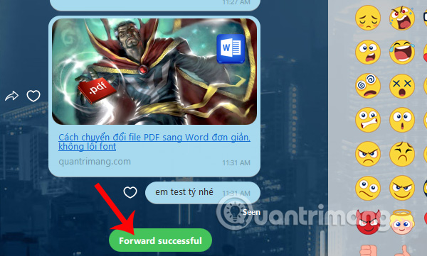 Thông báo chuyển tiếp tin nhắn Viber thành công