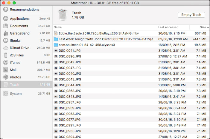 Xóa file rác trong mục Trash