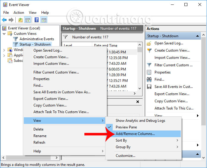 Chỉnh sửa cột cho Viewer mới tạo