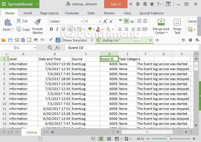 Xem nhật ký mở, tắt Windows
