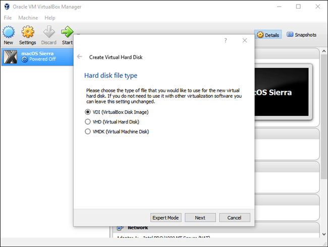 Chọn loại đĩa cứng là VDI
