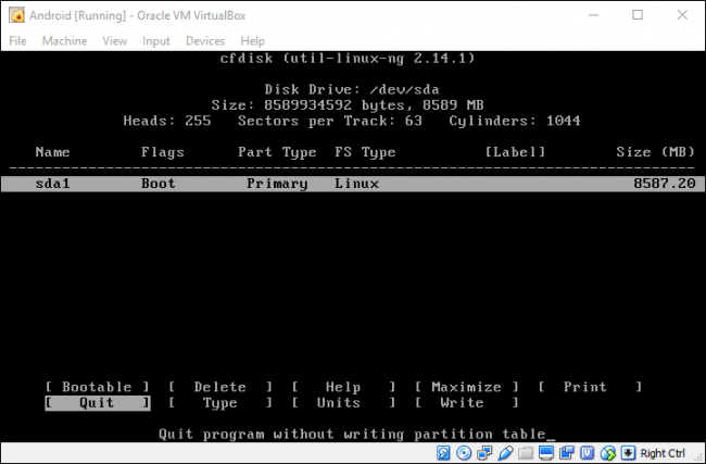 Chọn Quit để thoát cài đặt