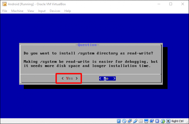 Chọn "Yes" để tạo thư mục /system