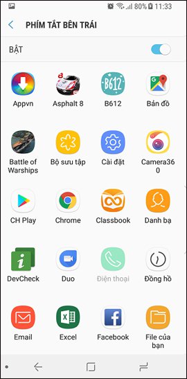 Phím tắt bên trái