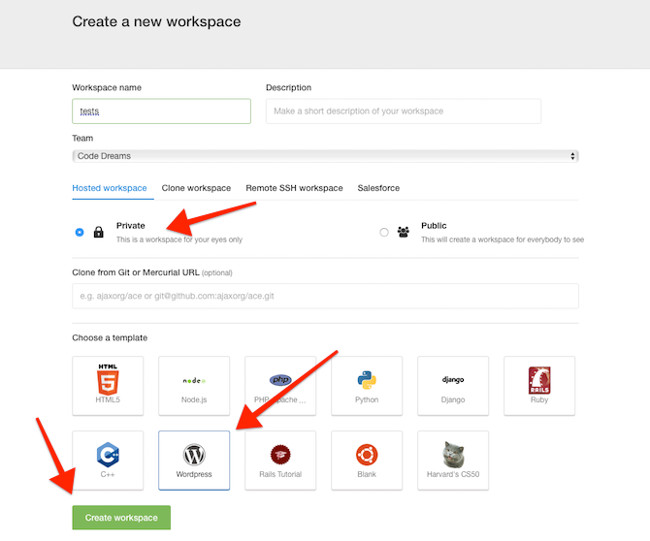 Tạo Workspace mới