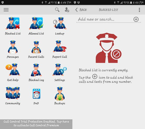 Giao diện ứng dụng Call Blocker