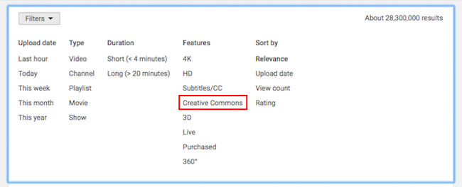Lọc video với giấy phép Creative Commons