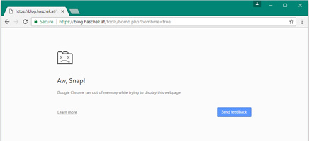 Trình duyệt Chrome hiển thị lỗi khi dùng ZIP bomb 