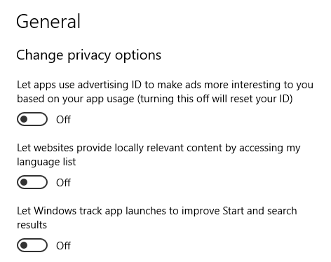Tắt tùy chọn Privacy trên Windows 10