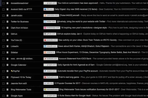 Icon được gắn vào từng email trong hộp thư