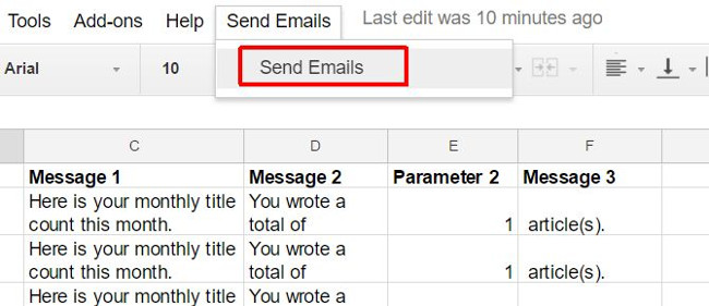 Chọn item menu "Send Emails"
