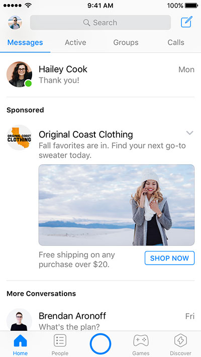 Quảng cáo được chèn vào danh sách tin nhắn của người dùng Facebook Messenger