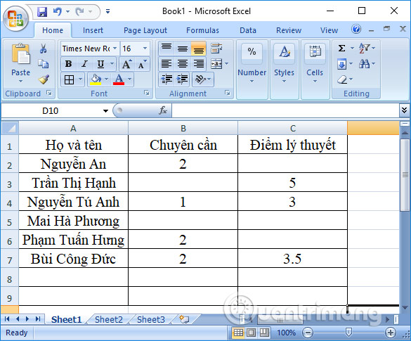 Ẩn số 0 trong bảng Excel 